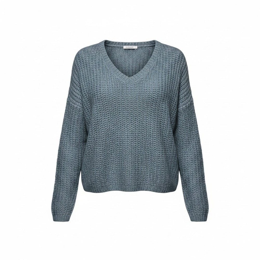 Mes Demoiselles Paris Womens V-Neck Chunky Knit Sweater Dusty Blue Size 2 M